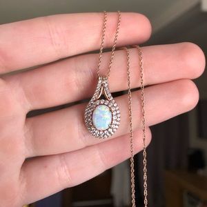 Rose gold opal necklace with diamonds